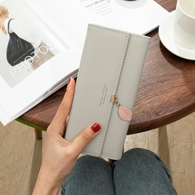 

Женские кошельки Кошелек на молнии с подвеской в виде листа Длинный кошелек Клатч Кошелек для монет Отделение для карт 19.5 * 9.5 * 2.5CM серый