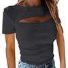 T-shirt da donna estiva Petto sexy scavato a maniche corte a costine Top torace da esposizione sexy alla moda femminile