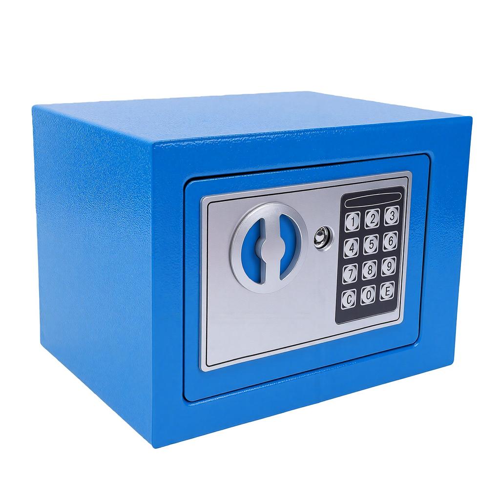 Small Safe Box with 2 Keys Programmable Digital Keypad Magnetic Lock Safety Box for Home Dorm Office Hotel Blue