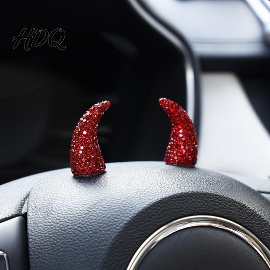 Sparkling Rhinestone Horns for Cosplay 1 Pair Devil Horns Car Dashboard Decor Faux Crystal Demon Hair Themed Gathering Accessories Women Clip