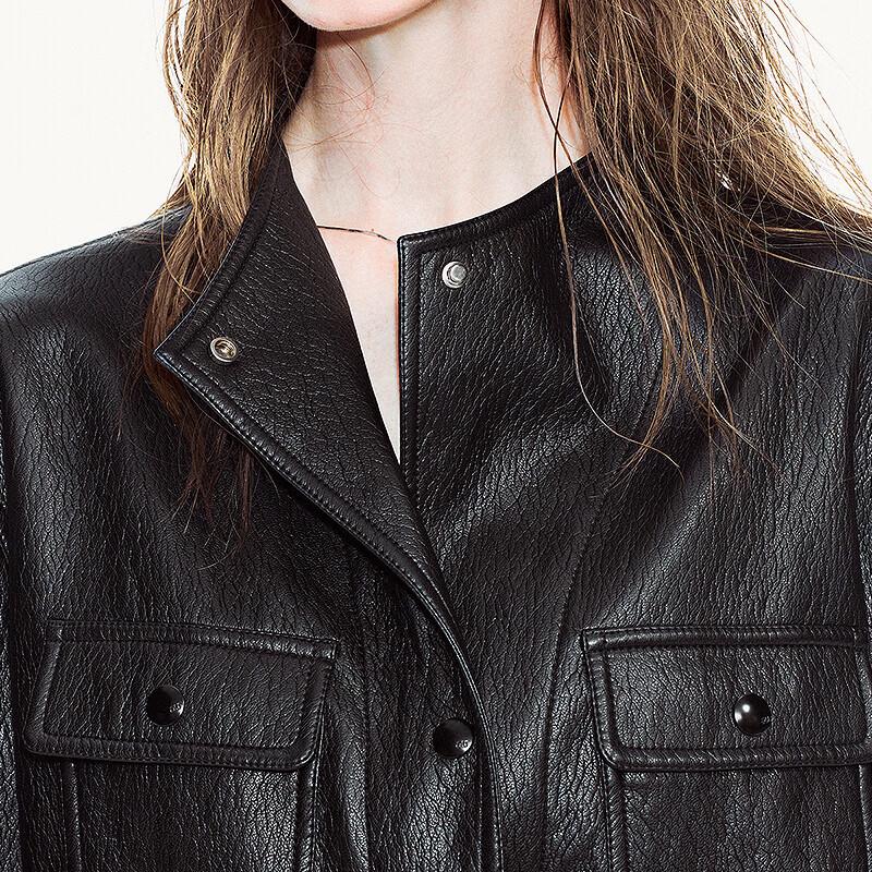 ChuYu Women's Shirt-Style Belted Faux Leather Utility Jacket