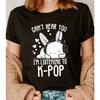 Women's Kpop Rabbit T-Shirt "Can't Hear You I'm Listening To K-POP" Slogan Graphic Short Sleeve Crew Neck Casual Summer Clothing