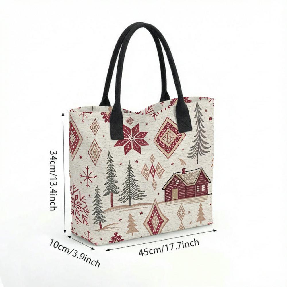 Christmas Style Tote Bag Printed Shoulder Bag Portable Large Capacity Daily Shopping Casual Handbag