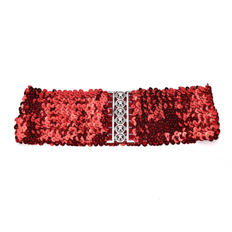 Bling Womens Rivet Sequins Elastic Stretch Wide Waist Belt Waistband Slim Casual