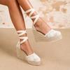 Σανδάλια πλατφόρμας με ψηλό τακούνι, εσπαντρίγιες, για Άνοιξη-Φθινόπωρο, με σχέδιο λουράκια στην πλάτη χωρίς κλείσιμο και σόλα από σχοινί.