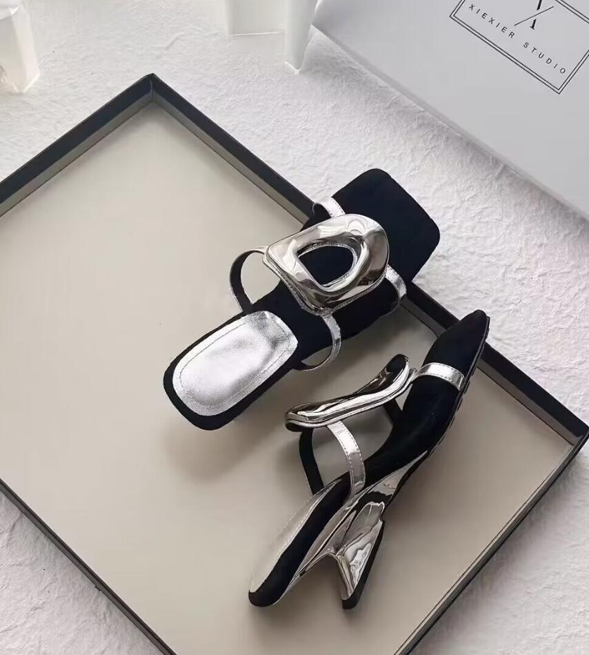 Gold Designer Wedding Elegant Shoes Summer Women Sandals Stiletto High Medium Heel Open Toe Luxury Fashion Party Women Shoes