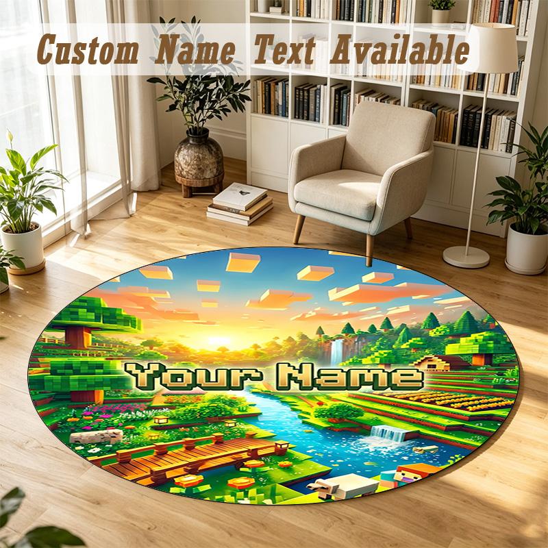 Round Rug Custom NameMinecraft Pattern Non Slip Carpet Home Floor Decor
