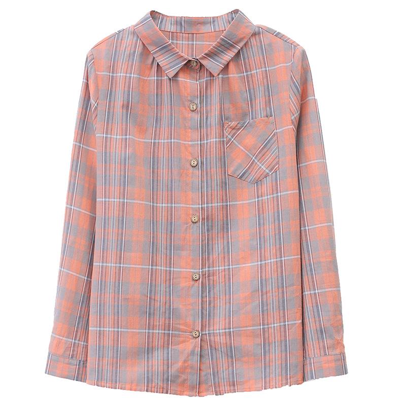 2024 Women's Summer Plaid Long-Sleeve Pure Cotton Loose Shirt - Versatile & Fashionable Top