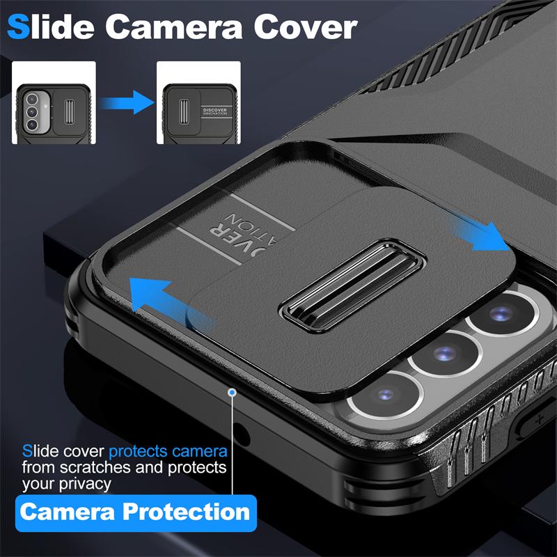 Coque Blindée Hybride Résistante aux Chocs Pour Samsung Galaxy A14 A34 A54 A15 A25 A35 A55 A16 A26 A36 A56 A37 A57 Fenêtre Coulissante Push Cover Arrière