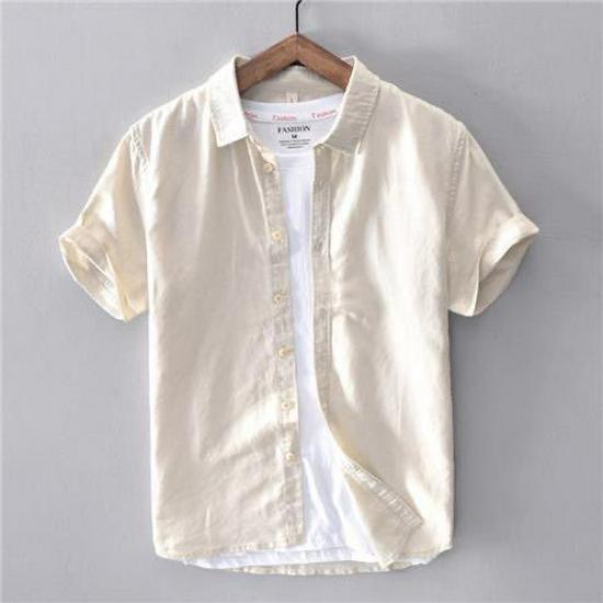 Men's Short Sleeve Breathable White Linen Shirt