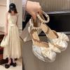 Bow Pearl Bag Head Sandals Female 2025 Summer New Ins with Skirt Versatile Fairy High Heel Roman Shoes