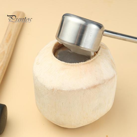 Stainless Steel Coconut Cutter Manual Opener/Rubber Hammer/Coconut Meat Grater, Thickened Hole Kitchen Gadget for Hard Shell Fruits Puncher, Anti-slip