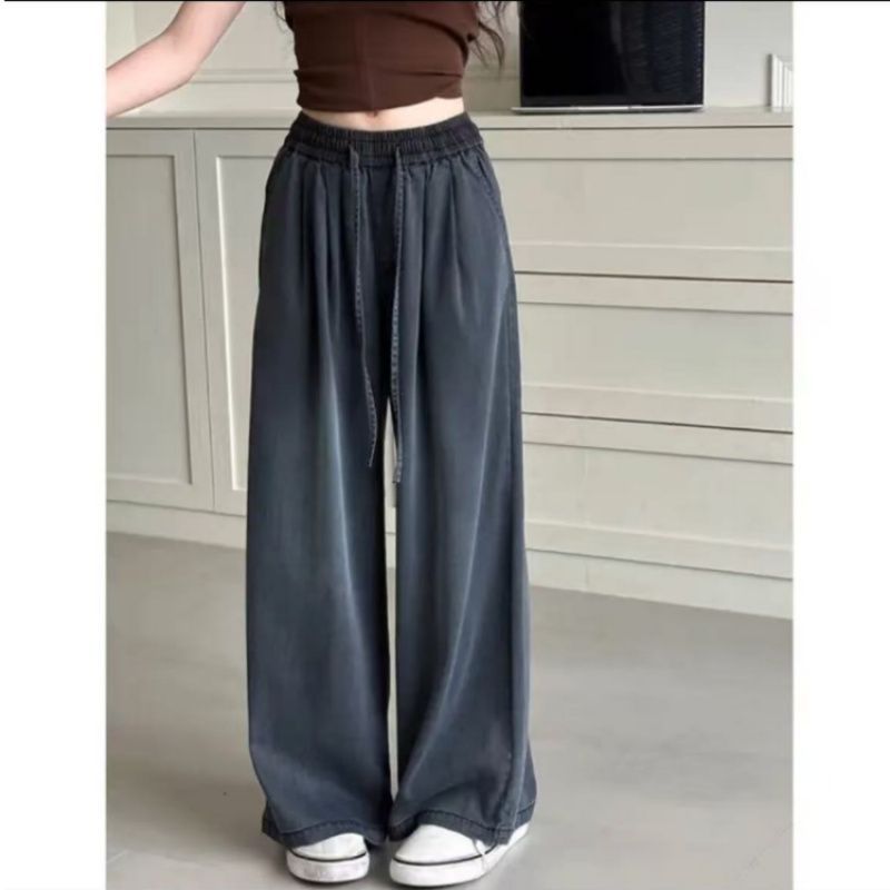 Girls Summer Thin Jeans Straight Leg Jeans Big Kids Wide Leg Long Trousers 120