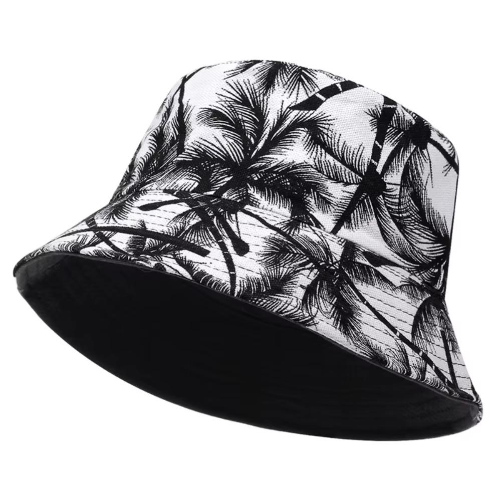 Black White Coconut Tree Printed Hat UV Protection Panama Sun Hat Summer Outdoor Travel