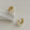 Dongdaemun C-Shaped Pearl Earrings, S925 Silver Needle, Retro Simple Design