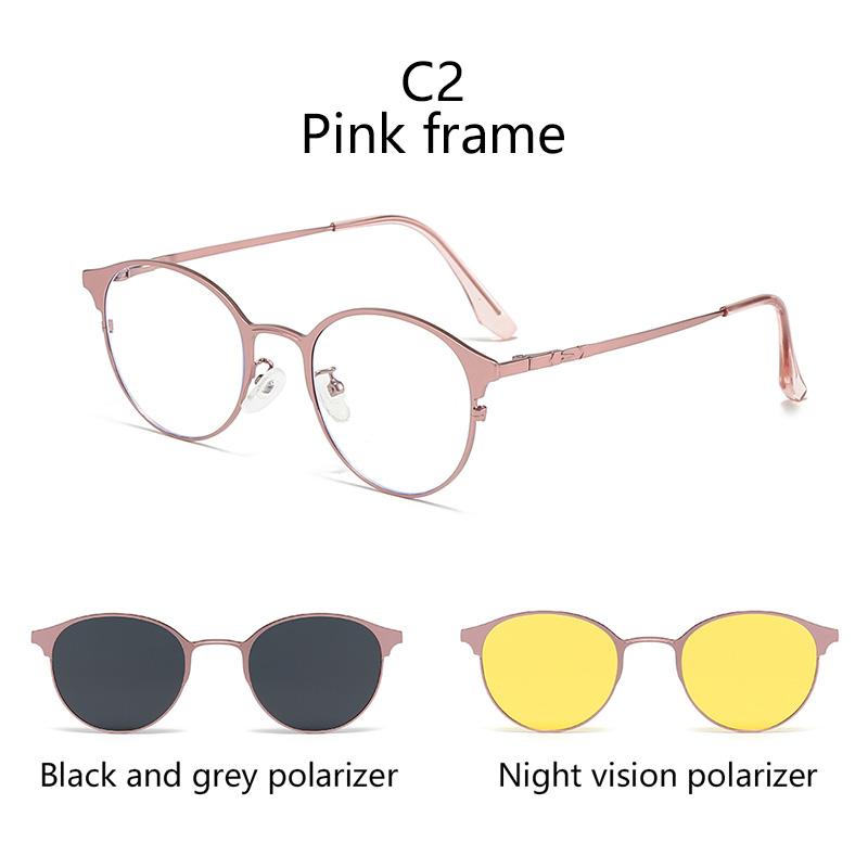 Lunettes de Soleil Rondes Monture Semi-Métal Clips Magnétiques Sur Monture Optique Prescription Magnétique Lunettes 3 EN 1