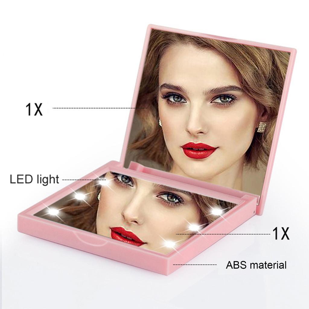 Mini LED Makeup Mirror Folding Portable Makeup Mirror with 6 LEDs Doublesided Cosmetic Mirror