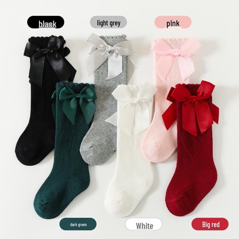 2025 Spanish Baby Bow Princess Dress Socks - Girls' Long Tube, Loose Cuff