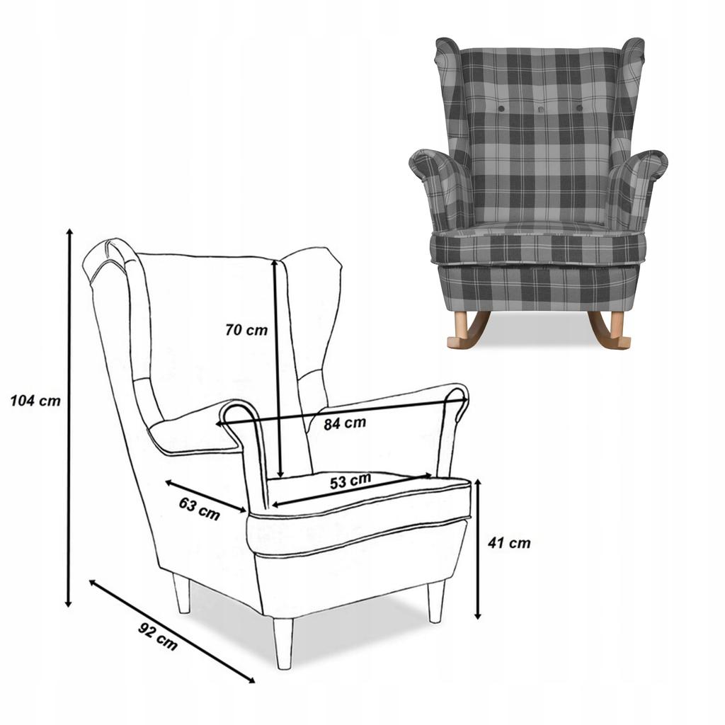 Fotel uszak Winston bujany skandynawski Family Meble krata szara