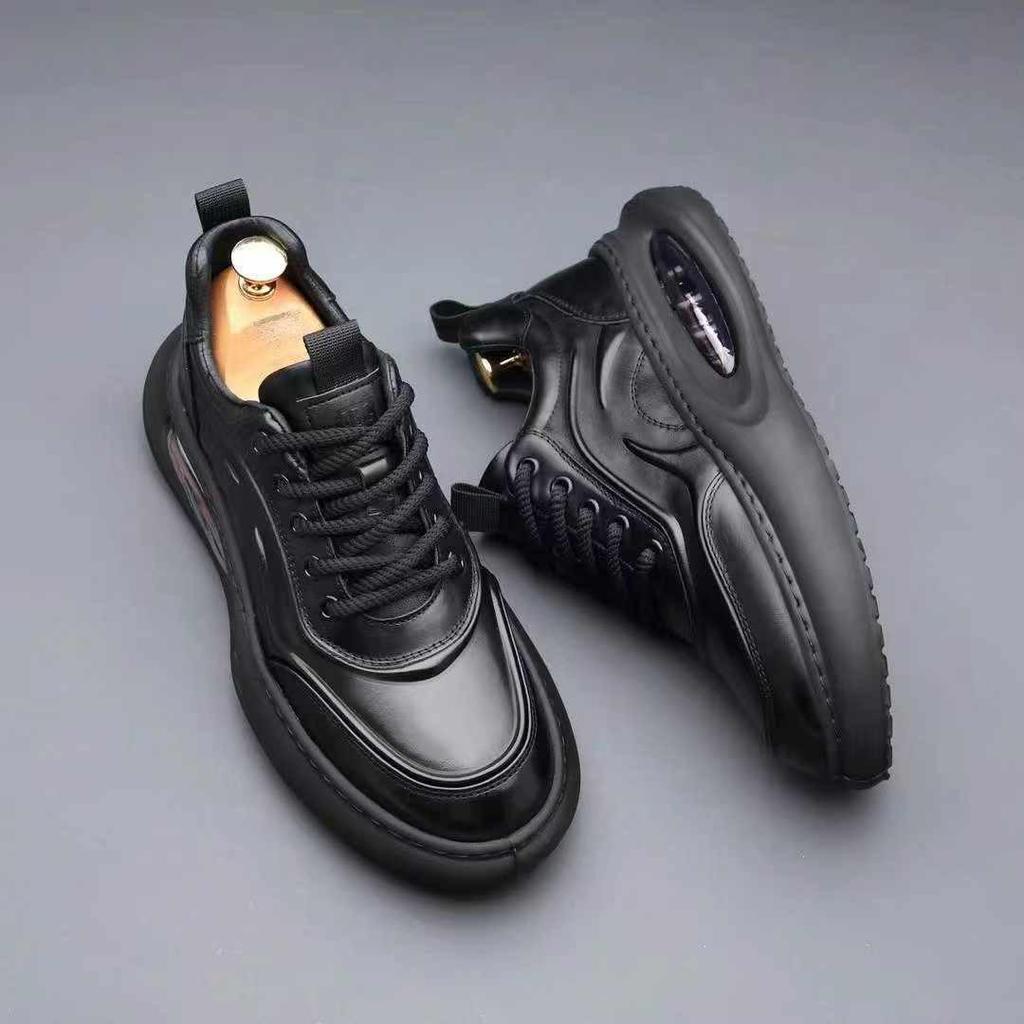 Men's Luxury Cowhide Dad Shoes with Thick Sole - Autumn/Winter Fashion Sports Sneakers