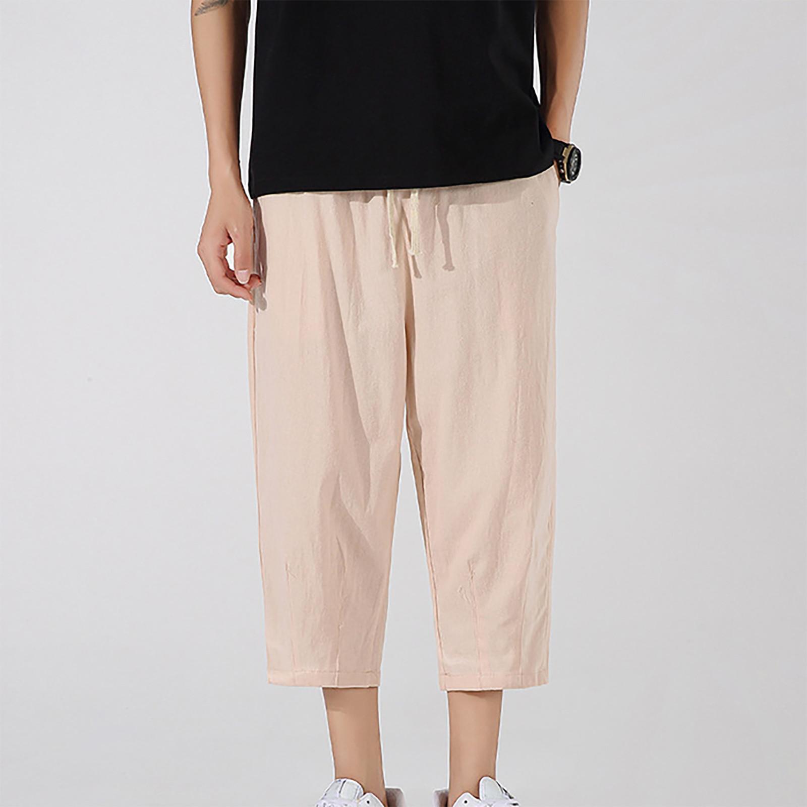 Men s Casual Loose And Comfortable Casual Pants Cotton Linen  Drawstring Trousers XXXXL хаки