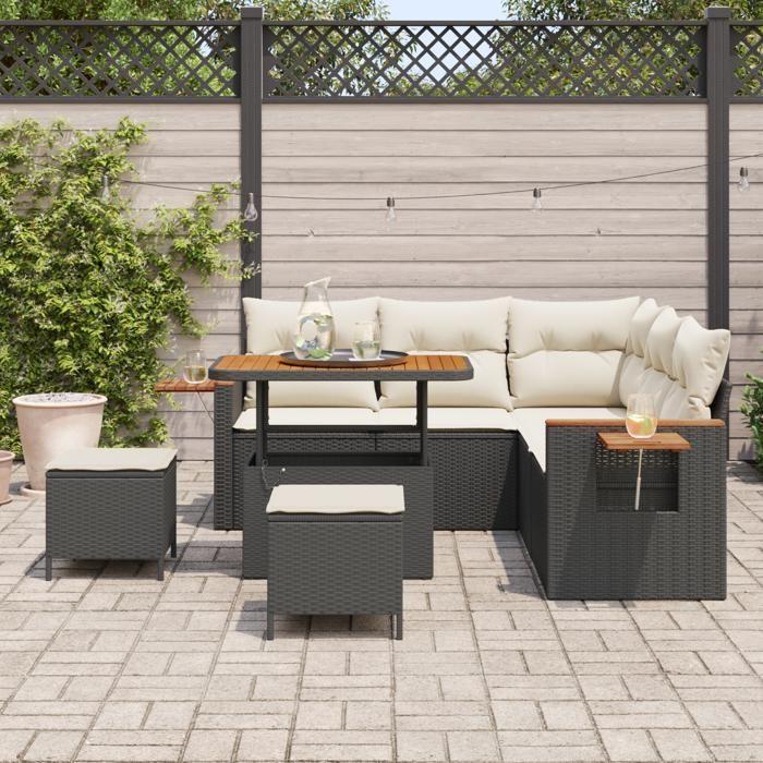 Set de canapé de jardin vidaXL 8 pièces avec coussins en rotin synthétique noir, Set de salle à manger jardin vidaXL 3 3365125
