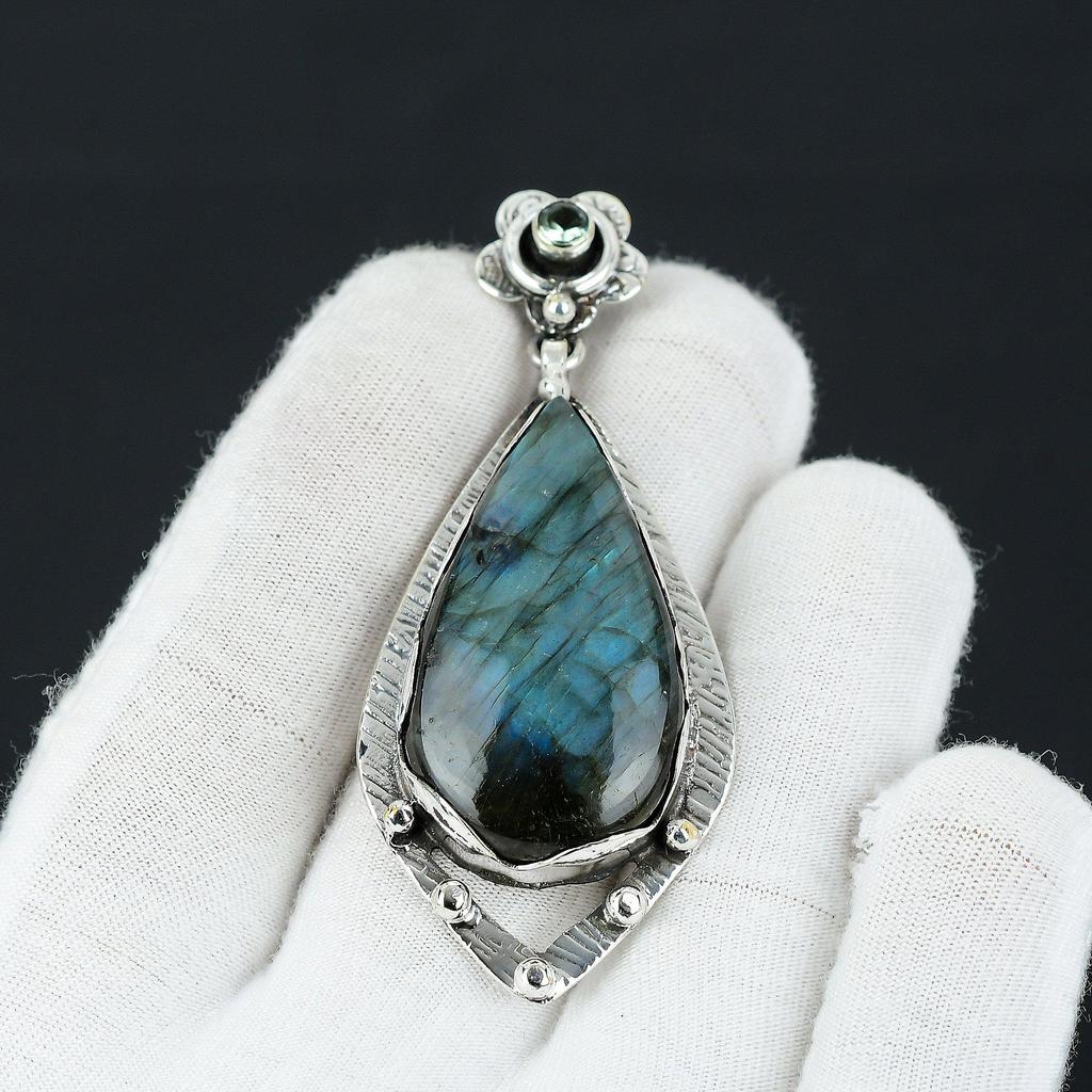 Blue Fire Labradorite Gemstone Pendant, 925 Sterling Silver Jewelry Pendant, Natural Labradorite Gemstone Pendant For Women, For Gifts
