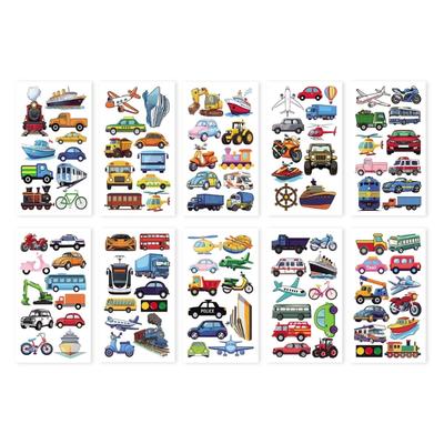 10 Sheets Childrens Transport Themed Temporary Brand the Face Colors Skin Safe Decals For Boys Girls Craft Activities