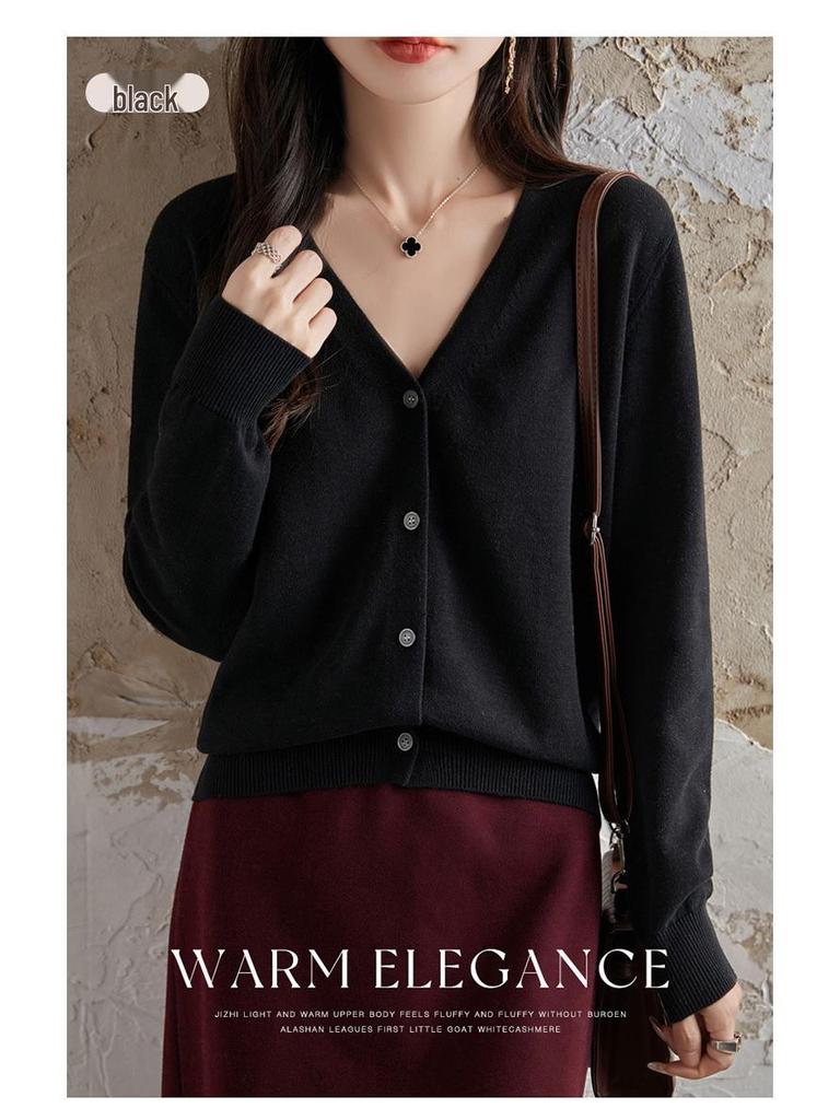 Damen 100% Baumwolle Strick V-Ausschnitt Strickjacke - Frühling/Herbst, Lockere Passform, Unifarbe, Atmungsaktiv, Hohe Dichte, Sonnenschutz Oberbekleidung.