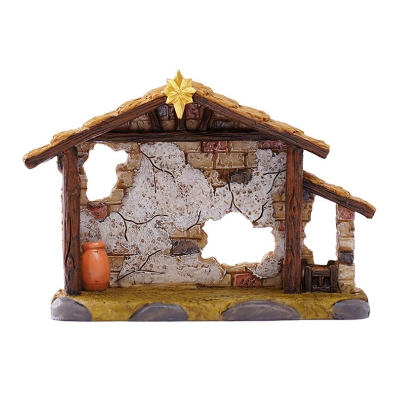 

Artistic Stable Creche Statue Christmas Decoration Resin Manger Shed Miniature Sculpture Home Church Display 1