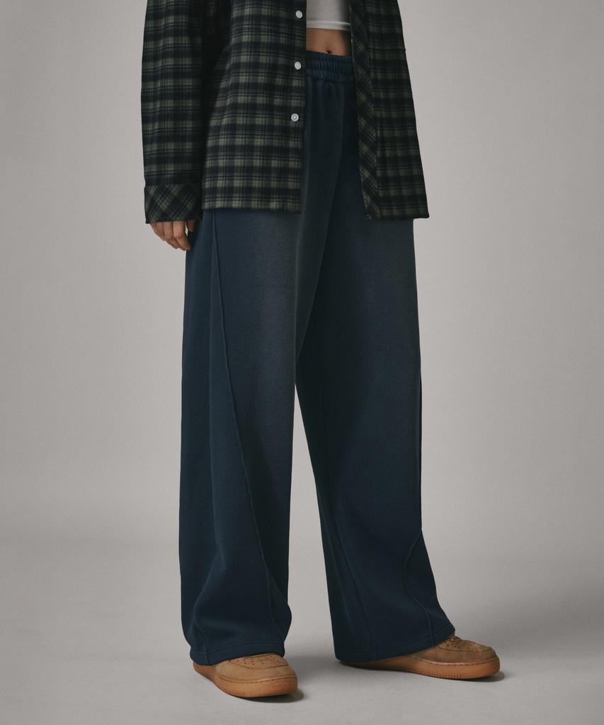 Beodeonteu (Fleece-Lined) Vintage Washed Diagonal Cut Line Sweatpants [Navy]