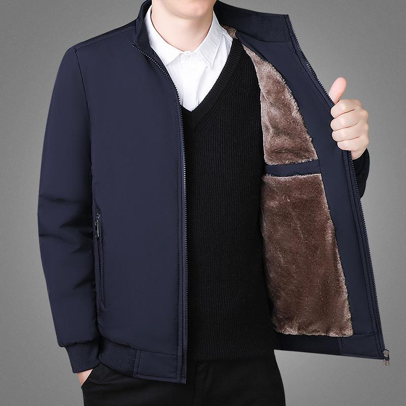 Cotton-padded Jacket for Middle-aged and Elderly Men, Casual Jacket, Quilted and Velvet Jacket, Stand-up Collar, Dad Outfit