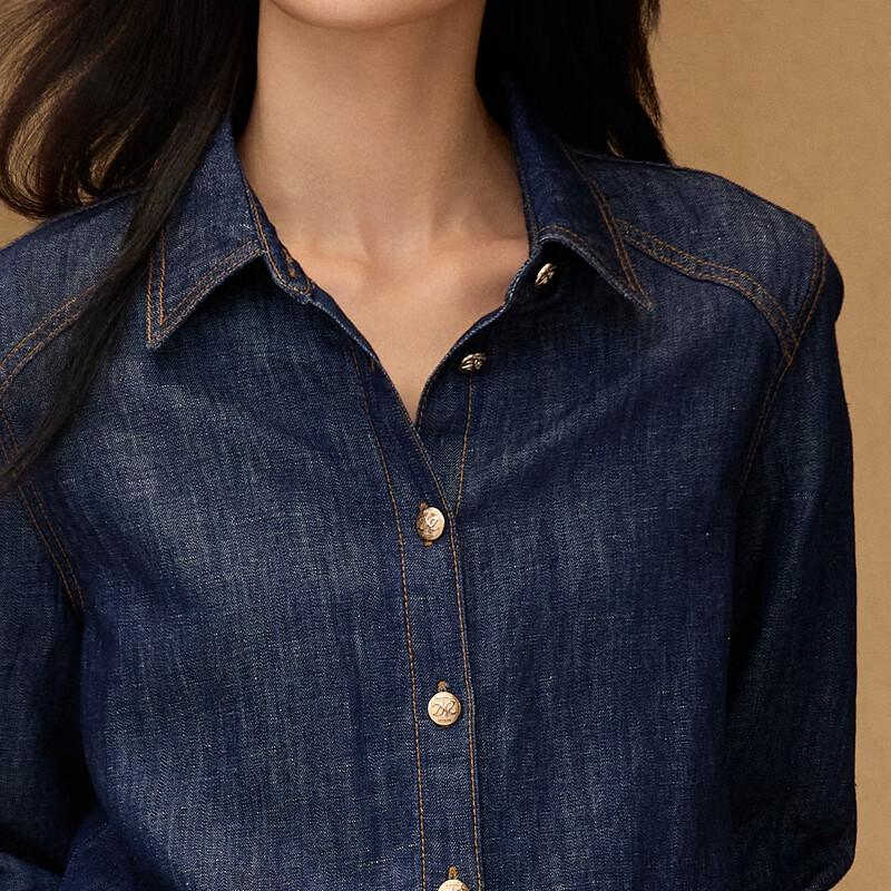 ELLASSAY Women's Retro Distressed Denim Button-Up Shirt