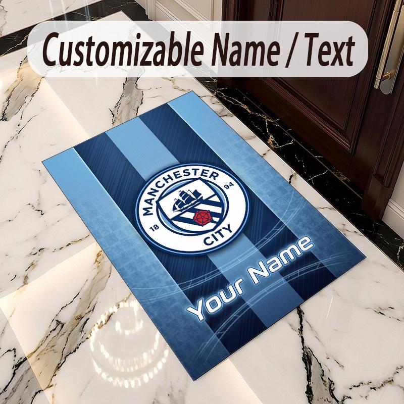 Covor de Catifea Cristal Imprimeu Manchester City Nume Personalizat Text Covor de Podea Decor Acasă