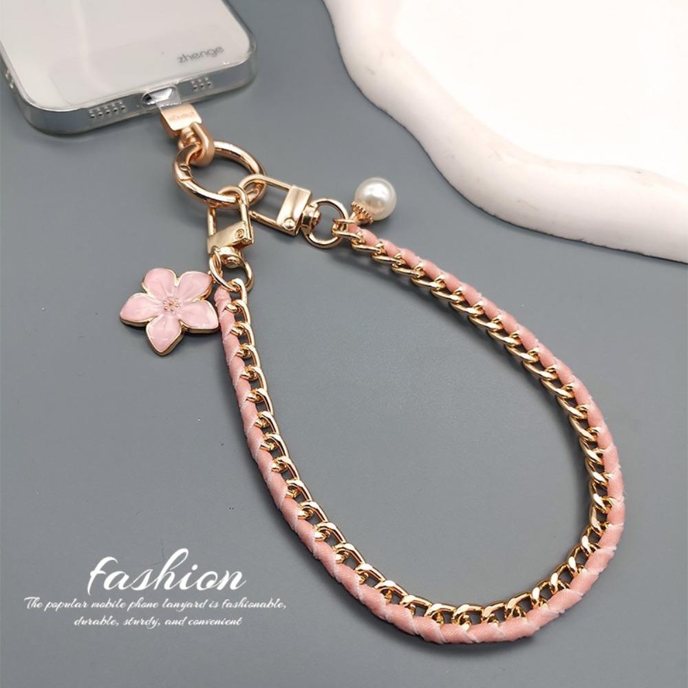 Metal Chain Cell Phone Chain Flower Pendant Mobile Phone Lanyard  Phone Case Accessories