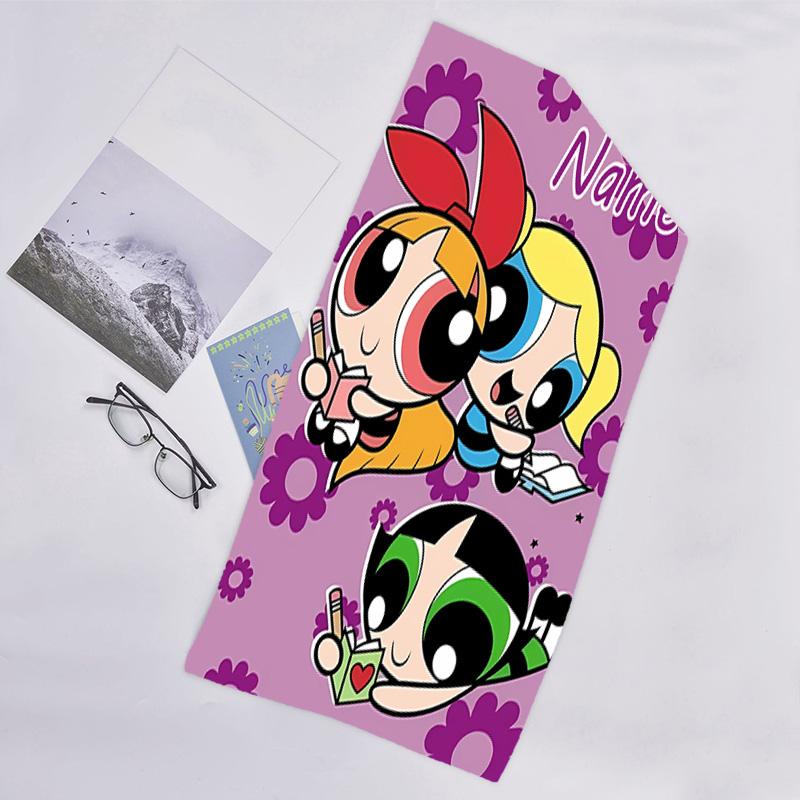 1pc The Powerpuff Girls10 Beach Towel with Custom Name, Beach/Swimming/Bath/Picnic/Camping Towel, Suitable for Seaside Beaches