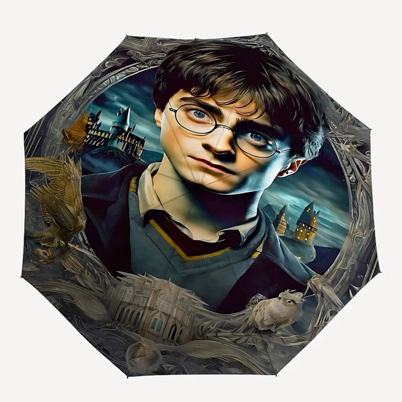 

1pc Hogwarts School of Witchcraft and Wizardry Automatic Folding Umbrella - Compact 8-Rib Design, Durable Plastic & Iron1463L