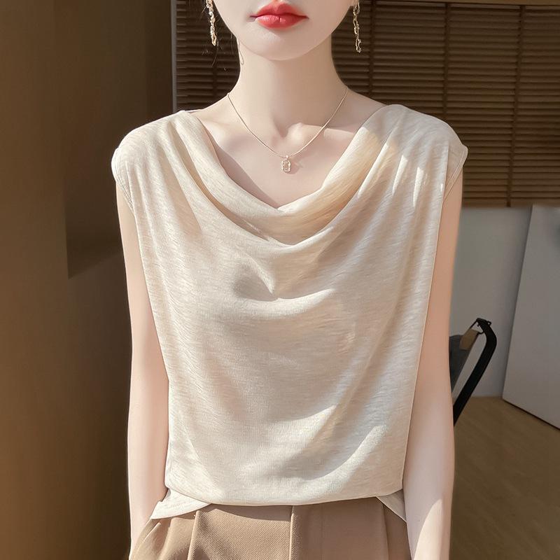 

Summer New Sleeveless Solid-color Pull-down Top and Vest XL бежевий
