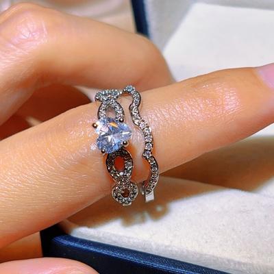 Europäische und amerikanische Ringe Verlobung Liebesringe Eingelegter Zirkon Kombinationsring Schmuck