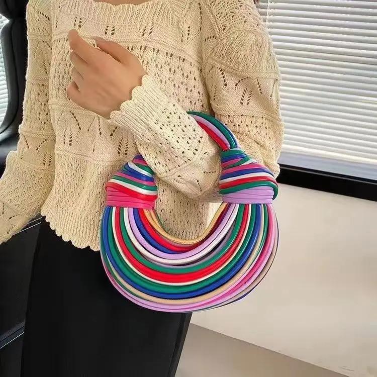Handbags For Women New Gold Luxury Designer Handwoven Noodle Bags Rope Knotted Pulled Hobo Silver Evening Clutch Chic