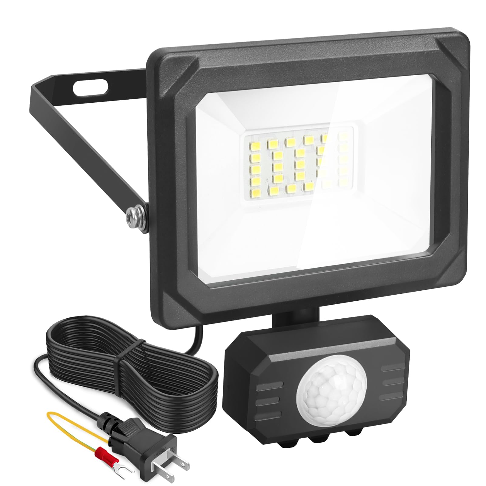 

Akitoe LED Floodlight, Motion Sensor Light, 20W, Energy-Saving, 2-Pin Plug, AC100V Outlet Type, 3M Cord, IP65, 120-Degree Beam Angle, Rainproof, High