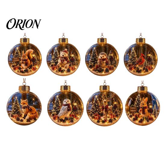 Christmas Tree Garland Pendants Glowing Scene Ornament Ball with LED Light for Hanging And Baubles Tabletop Decor, Transparent Acrylic Holiday Pendant