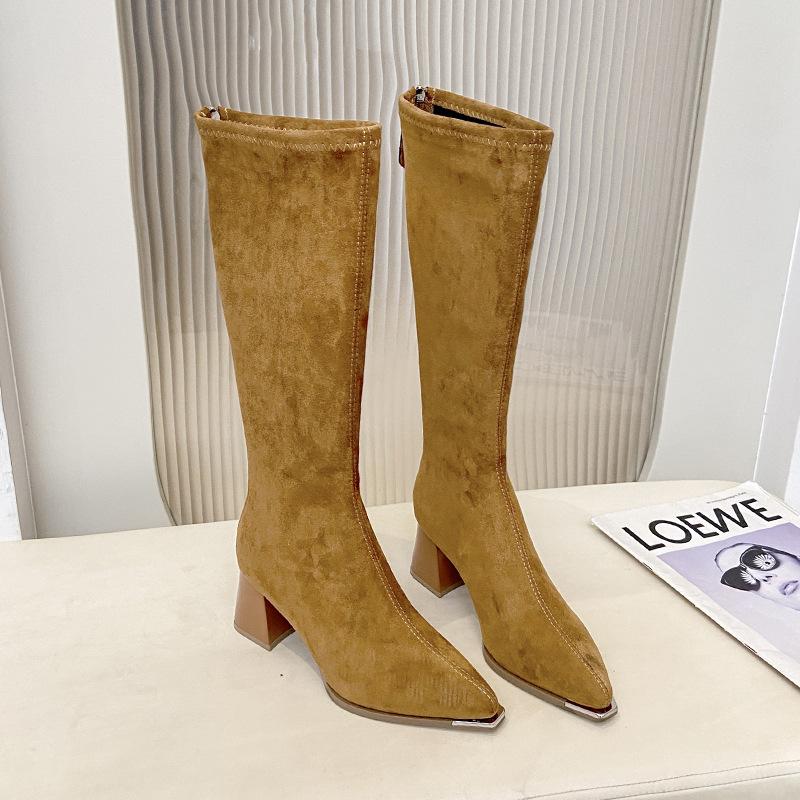Condensed grass thin high heels women's thick heels thin boots autumn and winter but knee boots long boots knight boots pointed
