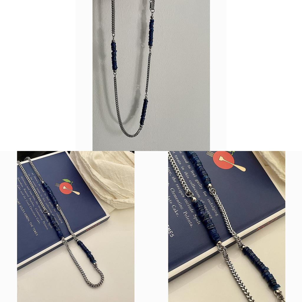 Klain Blue Spliced Titanium Steel Chain Necklace With Shell Accents For Men And Women