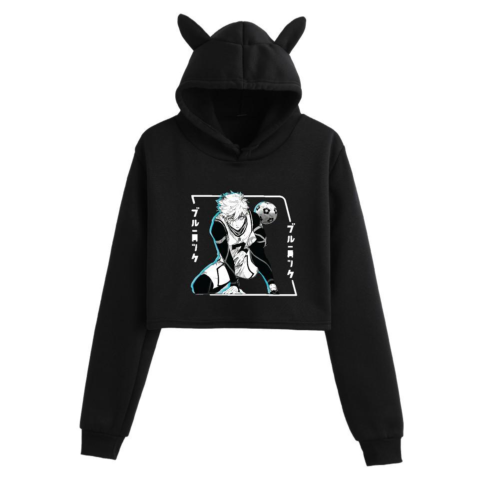 Blue Lock Women's Hooded Crop Top - Spring & Autumn European Style Sweatshirt