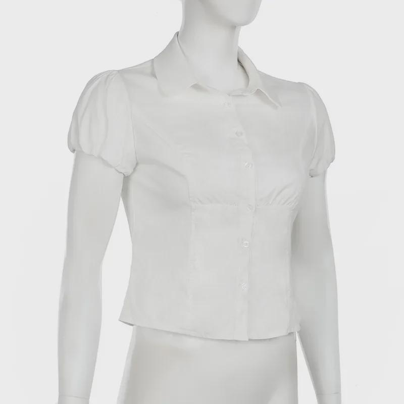 Bella's Chic Pleated Button-Down Short-Sleeve Lapel Top