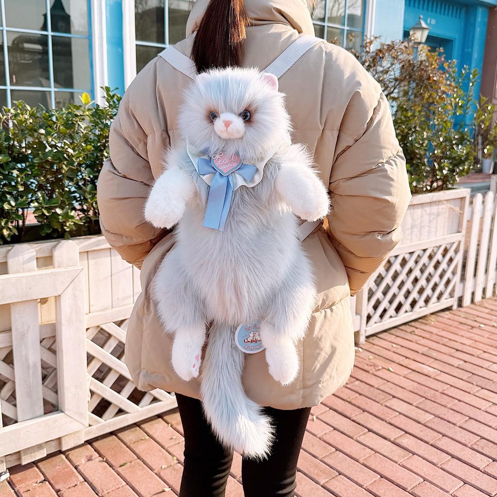 Plush Cat Backpack With Flowers And Bows Decorations For Girls And Kids