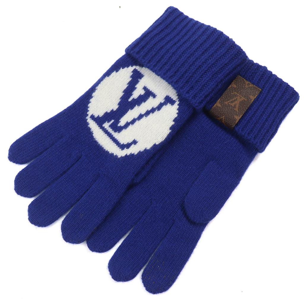 Excellent LOUIS VUITTON gloves LV medallion maille glove blue wool Women S Used