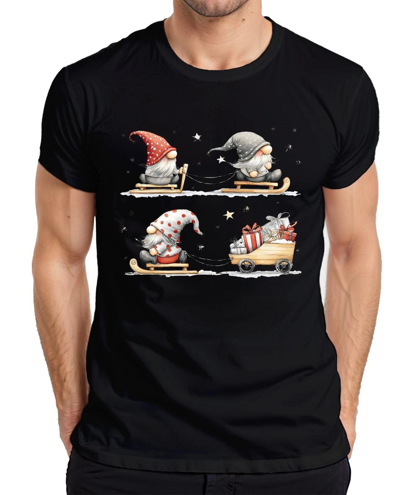 

Christmas Elf Sleigh Gifts Stars Snow Cute Mens T-Shirt- M