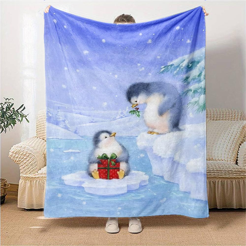 Penguin Christmas Gift Snowscape Blanket Soft Throw Blanket For Home Bedroom Bed Sofa Travel Office Solid Christmas Blanket